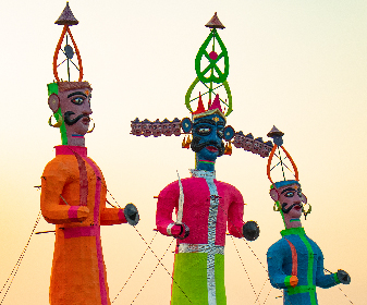 The festival of Dussehra celebrates the victory of Lord Ram over Ravana. An effigy of Ravana is burnt to mark the occasion. 